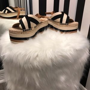 Black and white Tory Burch wedges
